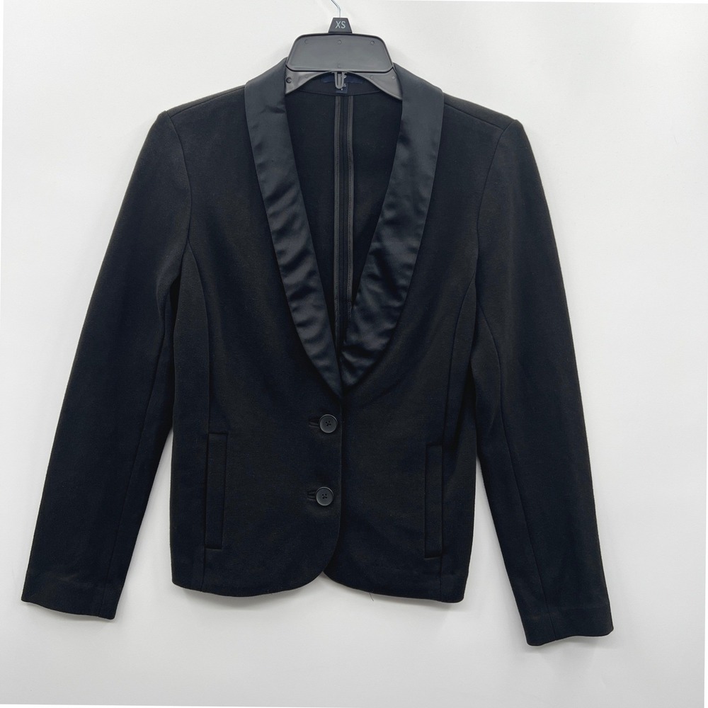 GAP Black Blazer Jacket Tuxedo Collar Satin Lapel Women's S Ponte Knit‎ Stretch